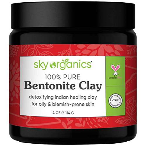 Sky Organics Indian Healing Clay with Detoxifying Bentonite Clay for Face, 100% Pure to Detoxify, Purify & Cleanse, 4 Oz.