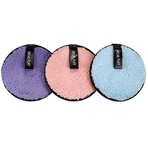 Vtrem 3 Colors Makeup Remover Pads Reusable Soft Facial Cleaning Puffs Towels Christmas gifts Double-Side Washable Make Up Removing Cloth Microfiber Multi-function, Pink/Purple/Blue
