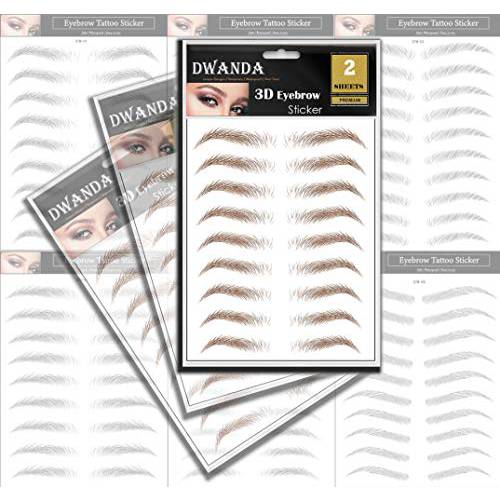 2 Sheets Premium Dwanda 3D Realistic Long Lasting Eyebrow Transfers, Realistic Looking Natural Eyebrows, Waterproof Eyebrow Tattoo stickers for Woman Makeup, Browm, 18-Pairs of Brows