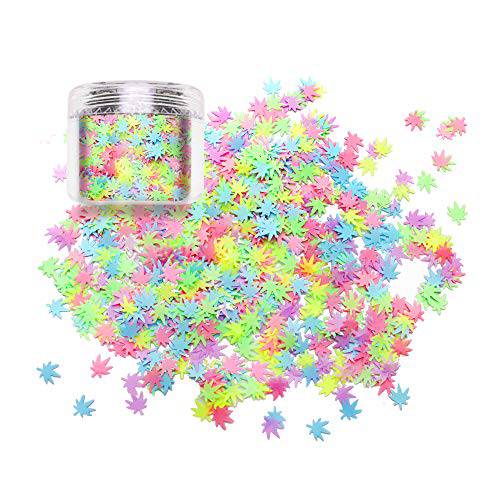 Laza Leaves Chunky Glitter Flakes Nail Art Sequin Pot Weed Leaf Shine Shaped Colorful Iridescent Sparkle for DIY Craft Decoration Festival Party - Colorful Leaf