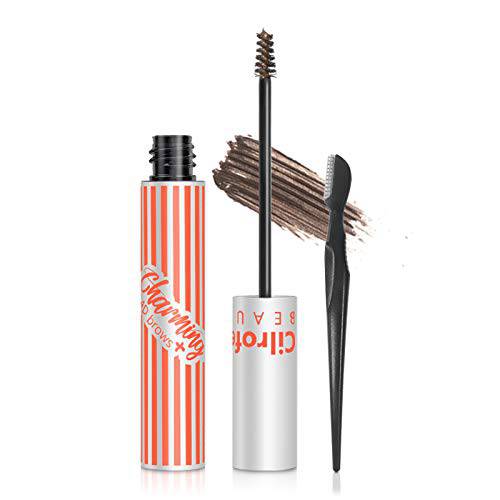 4D Charming Tinted Eyebrow Gel, Cilrofelr Waterproof Eyebrow Gel with Spoolie Brush & Eyebrow Razor, Long Lasting, Non-Sticky, For Natural Brow Looking, Cruelty Free & Paraben Free, Dark Brown, 5.0g