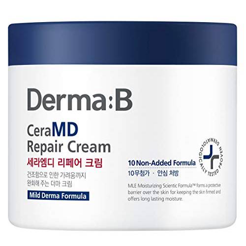 Derma B CeraMD Repair Body Cream, Unscented Moisturizer for Dry and Rough Skin, Relieves Itchiness due to Dryness, Fragrance Free, 14.54 Fl. Oz., 430ml