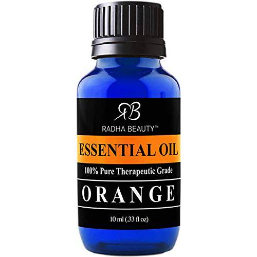 Radha Beauty -100% Pure Orange Essential Oil - 10ml bottle - Undiluted Therapeutic Grade - Cleanse Uplift and Focus
