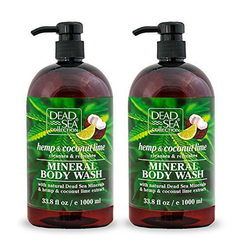 Dead Sea Collection Hemp & Coconut Lime Body Wash for Women and Men - Pack of 2 (67.6 fl. oz) - Cleanses and Moisturizes Skin - With Natural Minerals and Vitamins Nourishing Skin