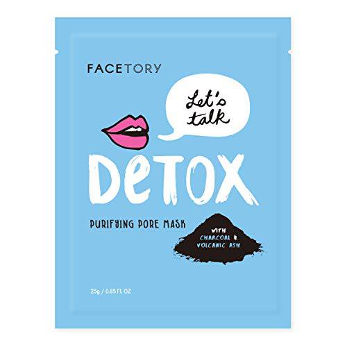 FaceTory Let’s Talk, Detox Purifying Sheet Mask with Charcoal and Volcanic Ash - Soft, Charcoal Face Mask, For All Skin Types - Detoxifying, Soothing, and Purifying (Single Mask)