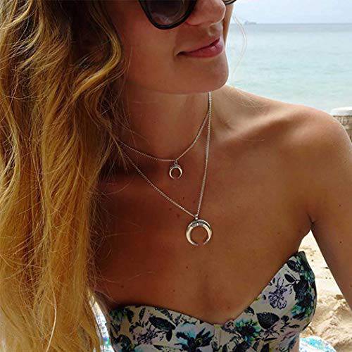 Easedaily Boho Layered Necklaces Silver Moon Pendant Crescent Choker Short Necklace Chain Jewelry for Women and Girls