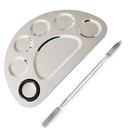 BOMJJOR Makeup Palette Stainless Steel Cosmetic Palette 6-well with Spatula Tool for Nail Art Eye Shadow Mixing Foundation Painting Artist Mini Mixing Metal Palette Silver 4.9x3.3inch