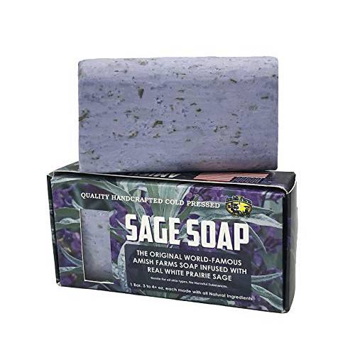 Amish Farms Natural Soap Bar With Exfoliating Sage, Lavender Scent, Made in USA - Homemade, Handcut, Vegan Face & Body Soap Scrub for Sensitive Skin - No Paraben or Sulfates (1 Bar)