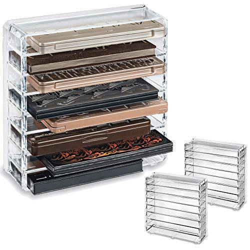 byAlegory (Set of 2) Acrylic Palette Makeup Organizer With Removable Dividers Designed To Stand & Lay Flat 8 Spaces Fits Standard Medium Size Eyeshadow Palettes - Clear