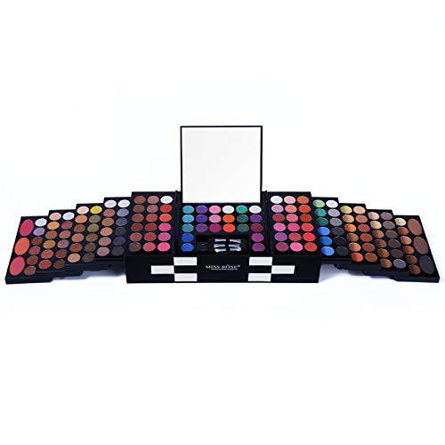 All In One Makeup Kit 142 Ultimate Colors Matte Shimmer Eyeshadow Palette Colorful Gifts For Women 3 blush 3 Sponge Brushs 3 Eyebrow Powder Professional Cosmetics Fashion Women Makeup Case Full Make Up Eye Shadow Palette Primer Set Present