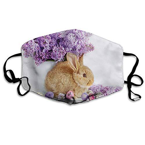 Comfortable Printed mask, Photo of Beautiful Rabbit with Lilac Flowers and Easter Eggs Spring Season,Windproof Facial decorations for man and woman