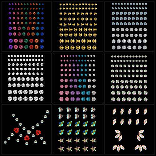 Face Jewels Stickers Gems, 9 Sheets Eye Body Face Gems, Rhinestone Eye Body Jewels Stickers, Self Adhesive Rhinestones Rainbow Face Gems for Women Festival Accessory