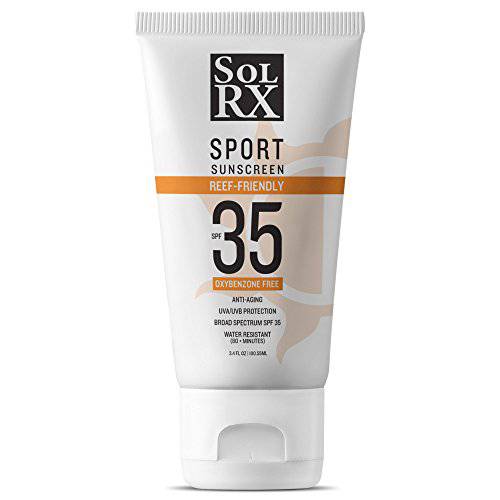 SolRX SPORT SPF 35 Sunscreen - Oxybenzone Free, Fragrance Free - 3.4 oz Tube