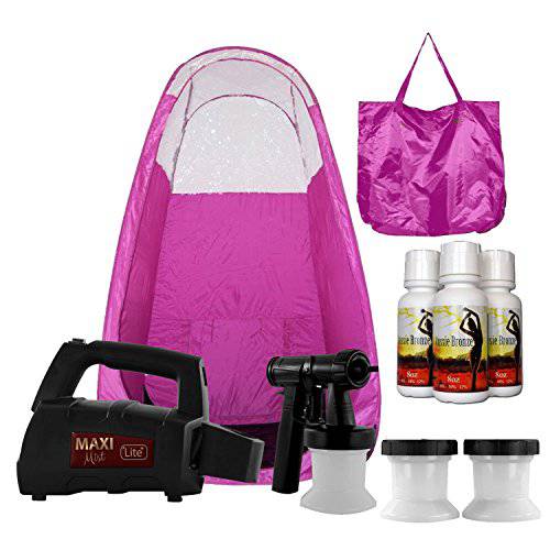 MaxiMist Lite Plus HVLP Sunless Spray Tanning KIT, with Tent, Machine, Airbrush Spray Tan, Pink