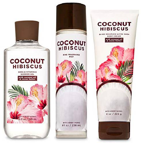 Bath and Body Works COCONUT HIBISCUS - Trio Gift Set - Body Cream - Shower Gel and Fragrance Mist - Full Size