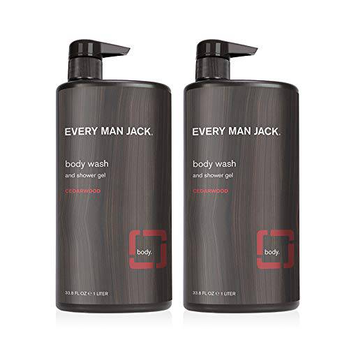 Every Man Jack Men’s Body Wash - | 33-ounce Twin Pack - 2 Bottles Included | Naturally Derived, Parabens-free, Pthalate-free, Dye-free, and Certified Cruelty Free (Cedarwood)