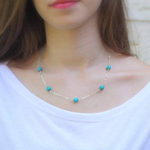 YienDoo Boho Necklace Trendy Round Turquoise Necklace Fashion Jewelry for Women and Girls (Silver)