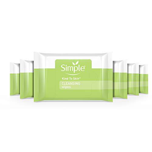 Simple Cleansing Wipes Face Wipes for Removing Makeup Kind to Skin Removes Waterproof Mascara, White, Fragnance Free, 25 Count, Pack of 6