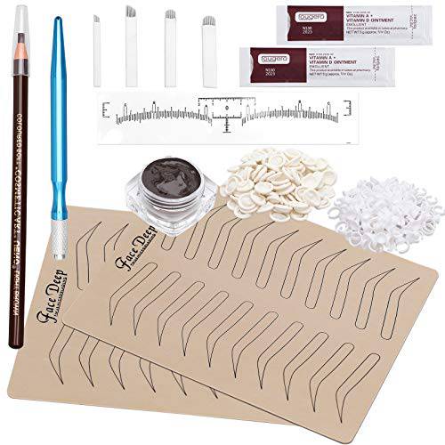 Eyebrow Microblading Kit, Fenshine Permanent Microblading Tattoo Practice Kit Microblading Needling Pen Set with Blades Pigment Practice Skin Eyebrow Ruler Repair Gel Ring Cup Finger Gloves Pencil