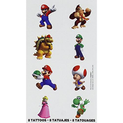 Super Mario Brothers Tattoo Favors | 2 x 1 3/4 | 8 Pcs.