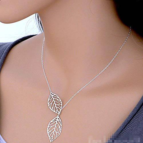 YienDoo Y-shaped Necklace Chain Retro Hollow Tree Leaf Pendant Jewelry for Women and Girls (Silver)