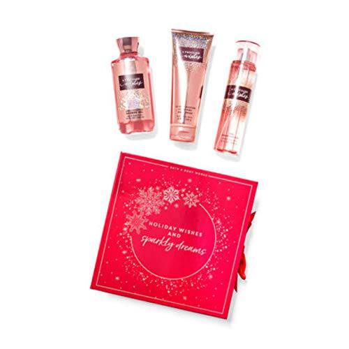 Bath and Body Works A THOUSAND WISHES Holiday Wishes and Sparkly Dreams Gift Box Set - Body Cream, Fine Fragrance Mist & Shower Gel inside gift box with a coordinating ribbon. Full Size