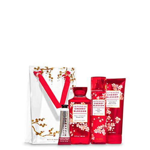 Bath and Body Works JAPANESE CHERRY BLOSSOM Gift Bag Set - Body Cream - Shower Gel - Fine Fragrance Mist and a Pomegranate Hand Cream - Full Size