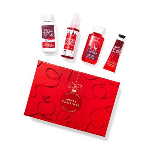 Bath and Body Works WINTER CANDY APPLE Merry Christmas Mini Gift Box Set - Travel Size Body Lotion - Shower Gel - Hand Cream and Fine Fragrance Mist - Arranged in a Festive Gift Box