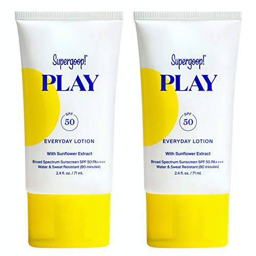Supergoop PLAY Everyday SPF 50 Lotion, 2.4 fl oz - 2 Pack - Reef-Friendly, Broad Spectrum Sunscreen for Sensitive Skin - Water & Sweat Resistant Body & Face Sunscreen - Clean Ingredients