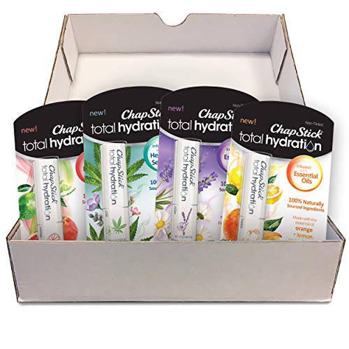 ChapStick Total Hydration, 100 Percent Natural Essential Oils Holiday Gift Set - Collection of 4 Lip Balm Tubes 0.12 oz Each for Stocking Stuffers
