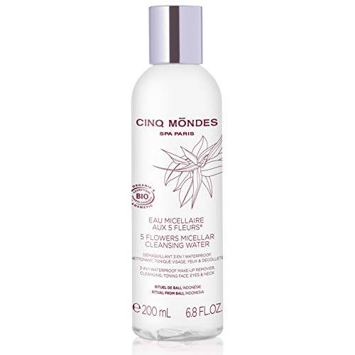 Cinq Mondes Five Flowers Micellar Cleansing Water. Organic makeup remover. Eye makeup remover.