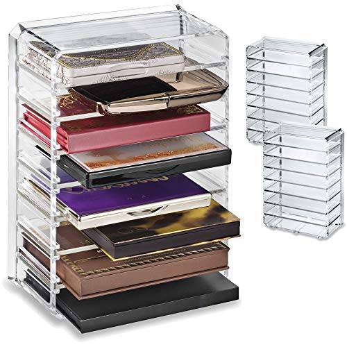 byAlegory (Set of 2) Acrylic Makeup Palette Organizer With Removable Dividers Designed To Stand & Lay Flat 8 Spaces Fits Small Size Eyeshadow Palettes - Clear
