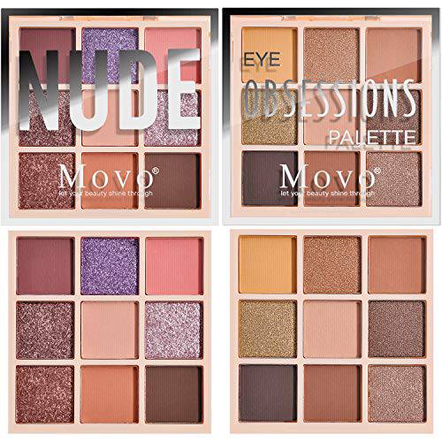 Movo 2 Pack Eyeshadow Palettes Set – 9 Colors Nude Matte and Shimmer Eyeshadow Makeup Palette High Pigmented Blendable Long Lasting Powder , Ideal Gift for Lover
