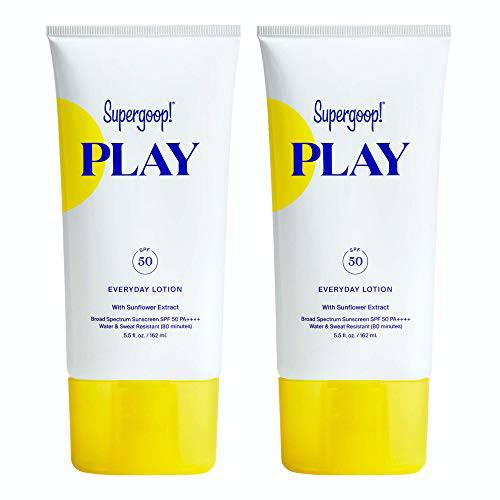 Supergoop PLAY Everyday Lotion SPF 50, 5.5 fl oz - 2 Pack - Reef-Friendly, Broad Spectrum Sunscreen for Sensitive Skin - Water & Sweat Resistant Body & Face Sunscreen - Clean Ingredients