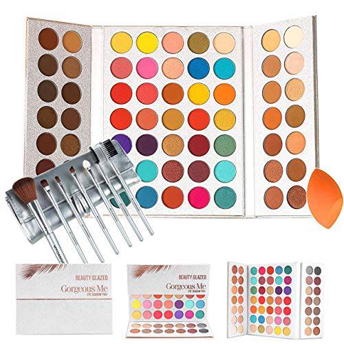 Beauty Glazed Original Gorgeous Me Eyeshadow Palette 63 Colors Eyeshadow Pallet Halloween Palette Pigmented Matte Shimmers Metallic Neutral and Colorful Blendable Waterproof Eye Shadow with Makeup Brush and Powder Blender
