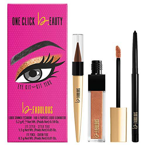One Click Beauty b.Fabulous 3-Piece Eye Kit, Longwear Makeup, The Warm Nudes