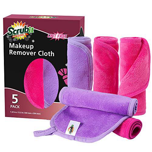 SCRUBIT Makeup Remover Cloth – Microfiber Cleansing Towel for All Types of Skin – Magic microfiber remover and Reusable – Gentle Exfoliation and Cleaning – Pack of 5 Soft Make-Up Eraser Cloths Gift Idea for Her for Valentine’s Day