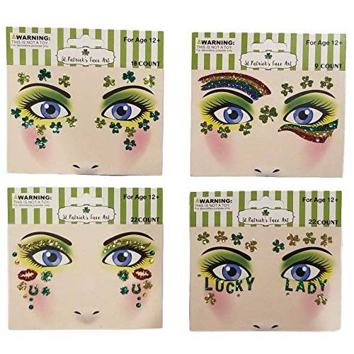 St Patrick’s Day Tattoos - Temporary Glitter Face Art | Embellishments Costume for Parade Party School | Over 125 Pieces