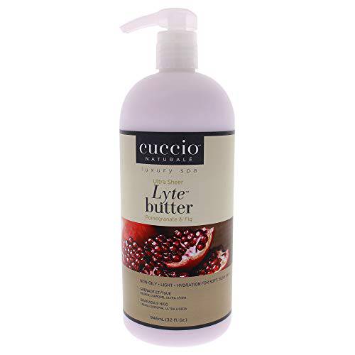 Cuccio Naturale Lyte Ultra-Sheer Body Butter - Replenishing Scented Moisturizer Cream - Deep Hydration To Repair Dry Skin - All Natural, Cruelty-Free Formula - Pomegranate And Fig - 32 Oz