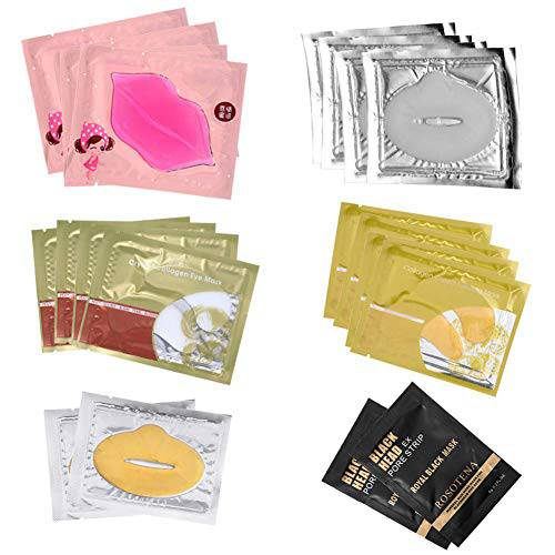 CCbeauty Collagen 20-Pack Crystal Lip Mask Eye Mask Nose Blackhead Mask Care Gel Mix Package, hydrating Moisturizing Essence,Remove Dead Skin, Anti Chapped Pads Lip Mask for Dry Lips