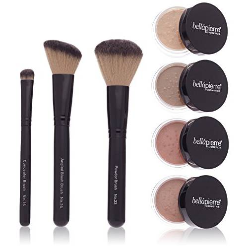 bellapierre Get Started Kit | Includes 2 Mineral Foundations, 1 Blush, & 1 Bronzer | Mineral Makeup Essentials | Non-Toxic and Paraben Free | Oil and Cruelty Free | Long Lasting Formulas – Dark