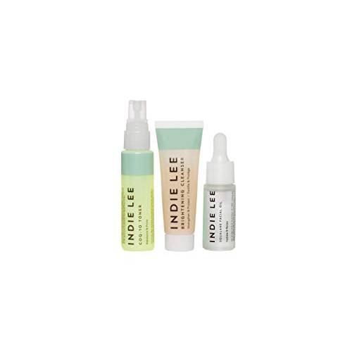 Indie Lee Discovery Kit - Brightening Cleanser, CoQ-10 Toner + Squalane Facial Oil - Skincare Regimen for Adults (3-Piece Travel Size Set)