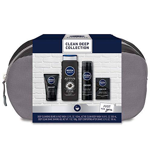NIVEA Clean Deep Skin Care Collection For Men, 4 Piece Gift Set