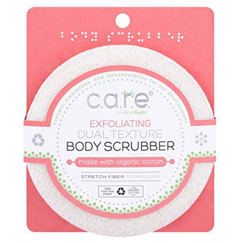 Cleanlogic Organic Cotton Exfoliating Body Scrubber, Dual-Texture Round Exfoliator Tool for Smooth, Clean Skin, Daily Skincare Routine, 3 Count Value Pack