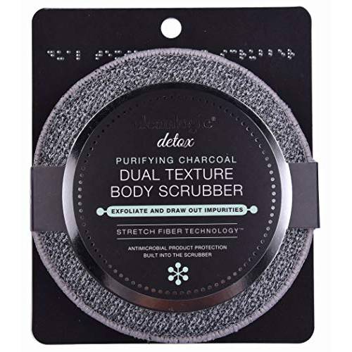 Cleanlogic Detoxify Purifying Charcoal Infused Exfoliating Body Scrubber, Dual-Texture Round Exfoliator Tool for Smooth, Clean Skin, Daily Skincare Routine, 3 Count Value Pack