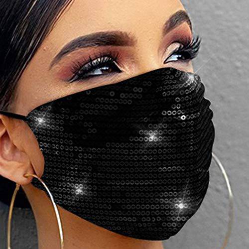 Zehope Sparkly Sequin Mouth Cover Black Reusable Bling Masquerade Mouth Covers Ball Party Nightclub Dancing Shinny Mouth Cover Adjustable for Women and Girls