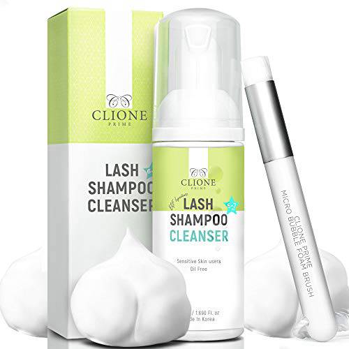 CLIONE PRIME Lash Shampoo For Lash Extensions - 50ml Eyelash Extension Cleanser, Oil Free Lash Extension Shampoo, Paraben & Sulfate Free Eyelash Shampoo For Lash Extensions, Makeup Remover