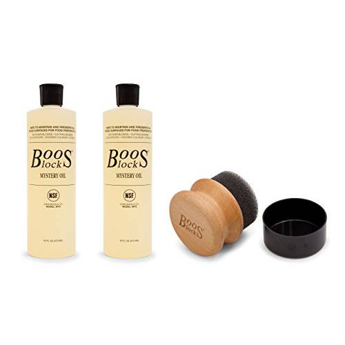 John Boos Cutting Board Care and Maintenance Set: Includes Two 16 Ounce Bottles Mystery Oil and One Round Applicator