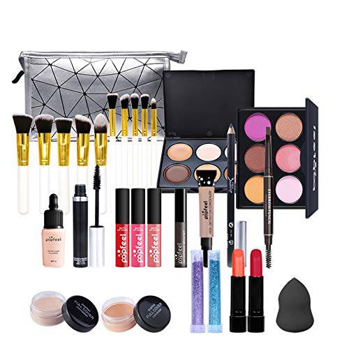 Pure Vie All-in-One Makeup Gift Set Holiday Birthday Cosmetic Essential Starter Bundle Include Eyeshadow Palette Lipstick Lipgloss Concealer Mascara Foundation Brush - Makeup Kit for Women Full Kit
