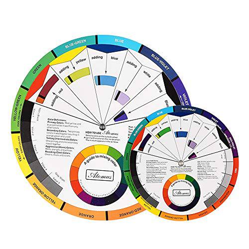 Color Wheel Color Mix Guide, ATOMUS Tattoo Pigment Chart Supplies for Paint Permanent Eyebrow Lip Body Tattoo (5.51in & 9.25in)